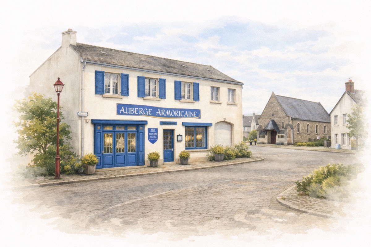 AA Dessin 2 À Louisfert, l’Auberge Armoricaine vous accueille le midi du lundi au vendredi, avec des chambres et des événements privés sur réservation.